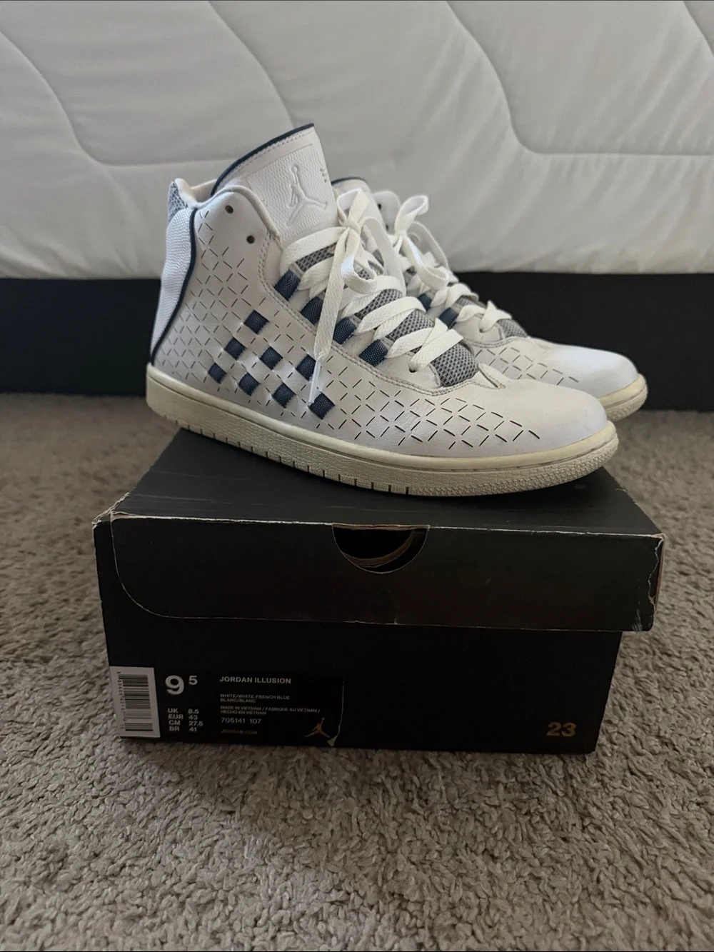 Jordan Illusion White and denim/blue High-Top Sneakers